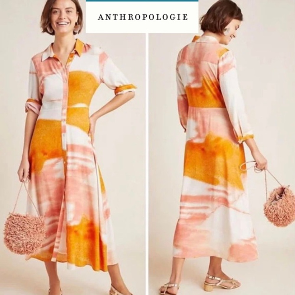 Anthropologie Pink and Orange Flowy Resort Dress